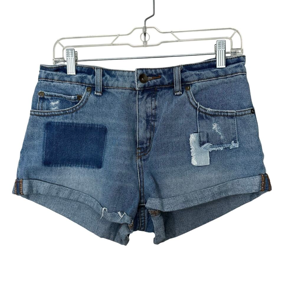Billabong Denim Shorts Womens 29 Distressed Cuffed Mixed Media‎ 100% Cotton Blue